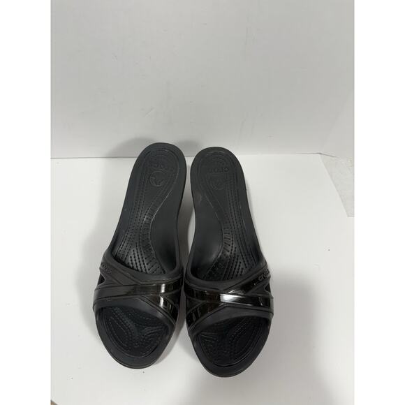 Crocs Women's Wedge Size: 10 Slip‎ On Sandals Mules Black Comfort - Picture 4 of 9